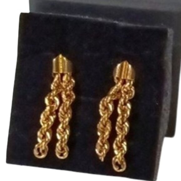Gold Tone Dangle Pierced Earrings Double Rope Design 1.2'' Drop - Picture 1 of 2